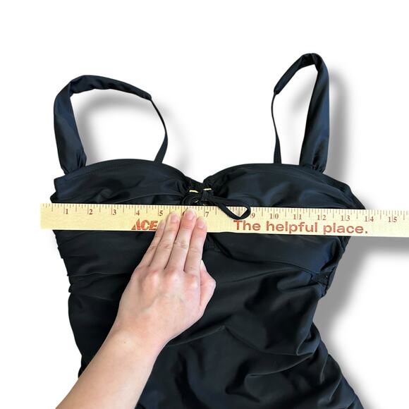 Bleu Rod Beattie Black One‎ Piece Swimsuit Women’s Size 8 Ruched Lace Up Bust - Picture 2 of 10